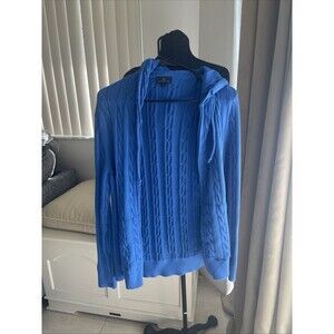 Brooks Brothers Cotton Cable Knit Full Zip Hoodie Sweater azure Blue Men’s M